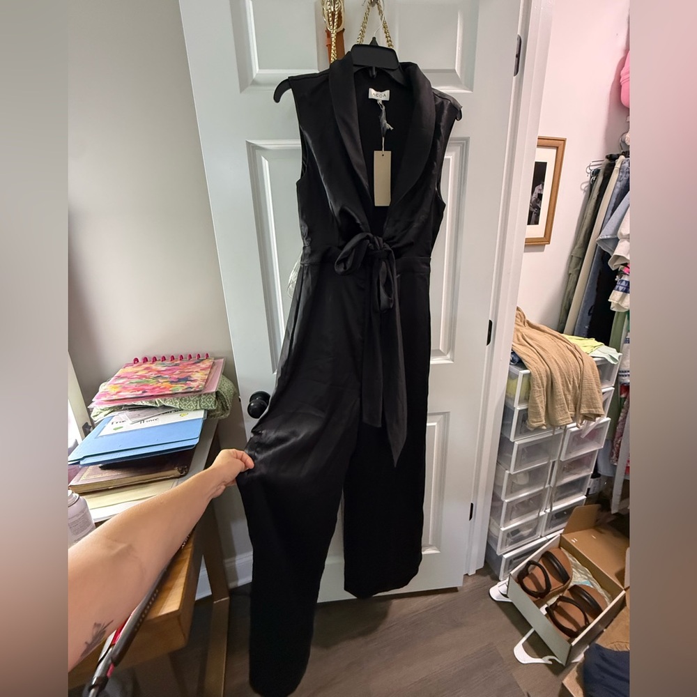 Black Collared Jumpsuit with Waist Tie